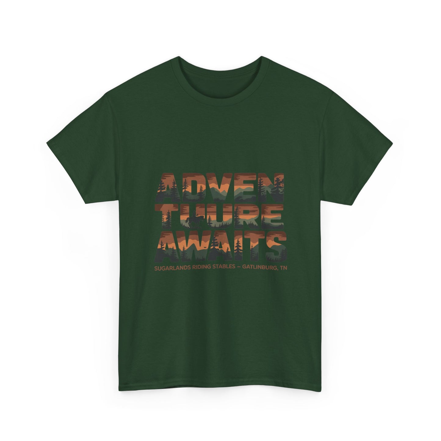 Adventure Awaits T-Shirt – Sugarlands Riding Stables Gatlinburg Smoky Mountains Outdoor Tee