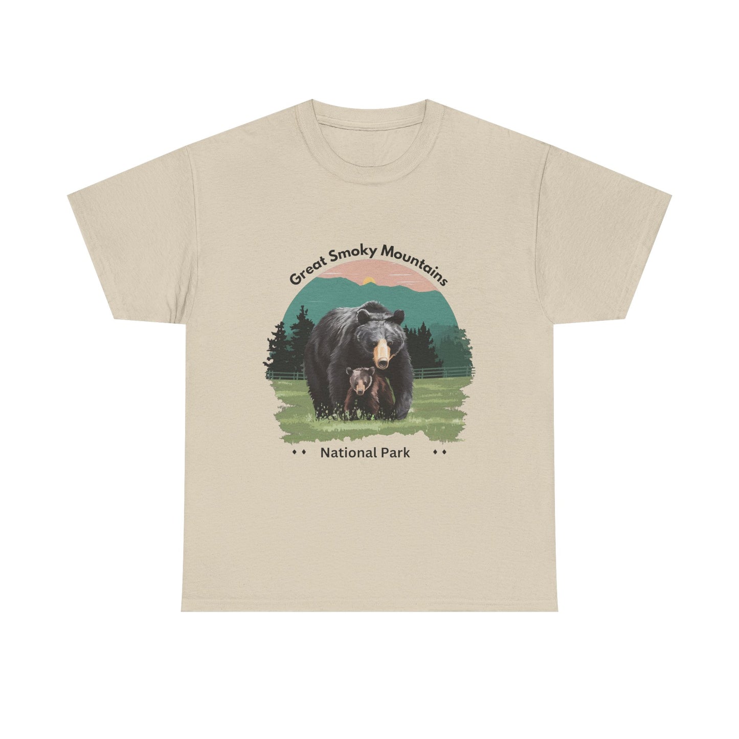 Great Smoky Mountains National Park Mama Bear and Cub Unisex Heavy Cotton Tee