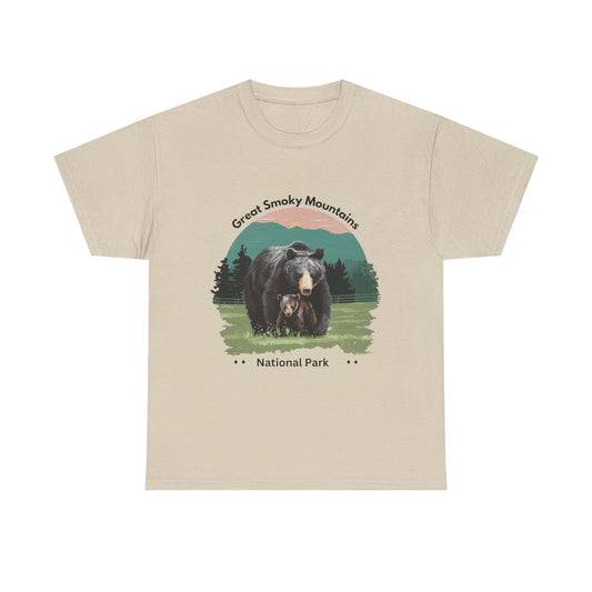 Great Smoky Mountains National Park Mama Bear and Cub Unisex Heavy Cotton Tee
