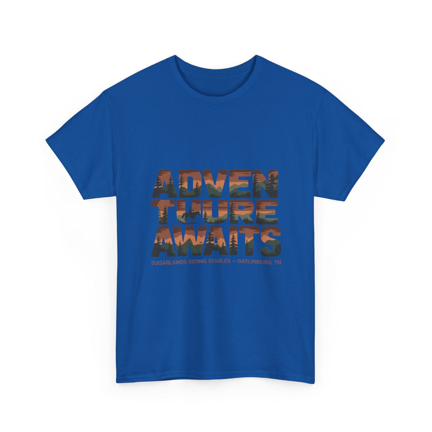 Adventure Awaits T-Shirt – Sugarlands Riding Stables Gatlinburg Smoky Mountains Outdoor Tee
