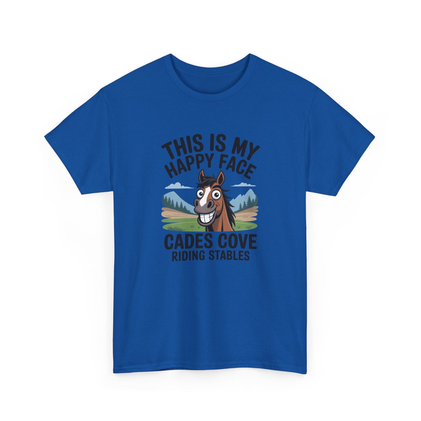 This Is My Happy Face Cades Cove Riding Stables T-Shirt – Funny Adult Horse Tee