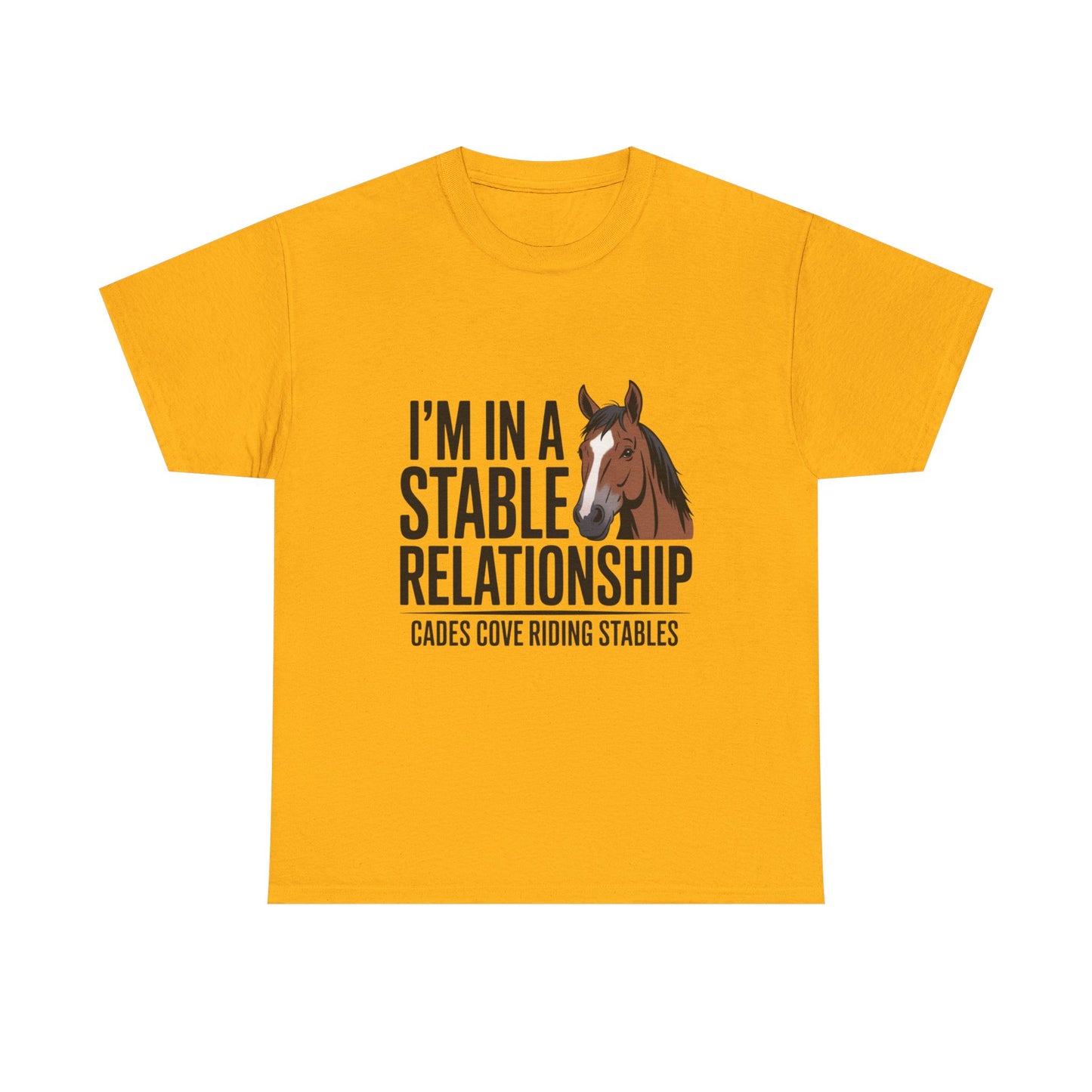 I’m in a Stable Relationship T-Shirt – Funny Horse Lover Tee | Cades Cove Riding Stables