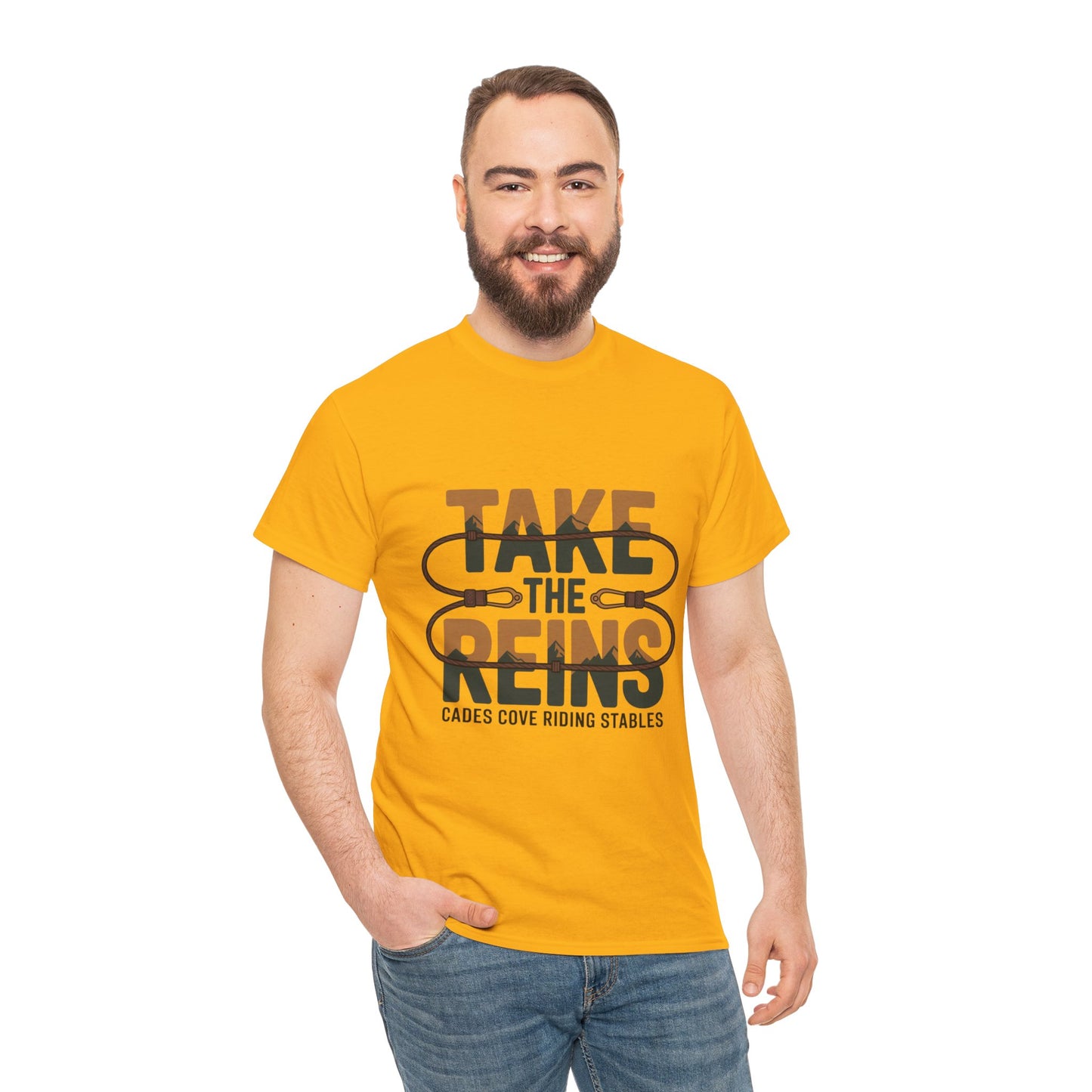 Take the Reins T-Shirt – Cades Cove Riding Stables Smoky Mountains Horseback Riding Tee