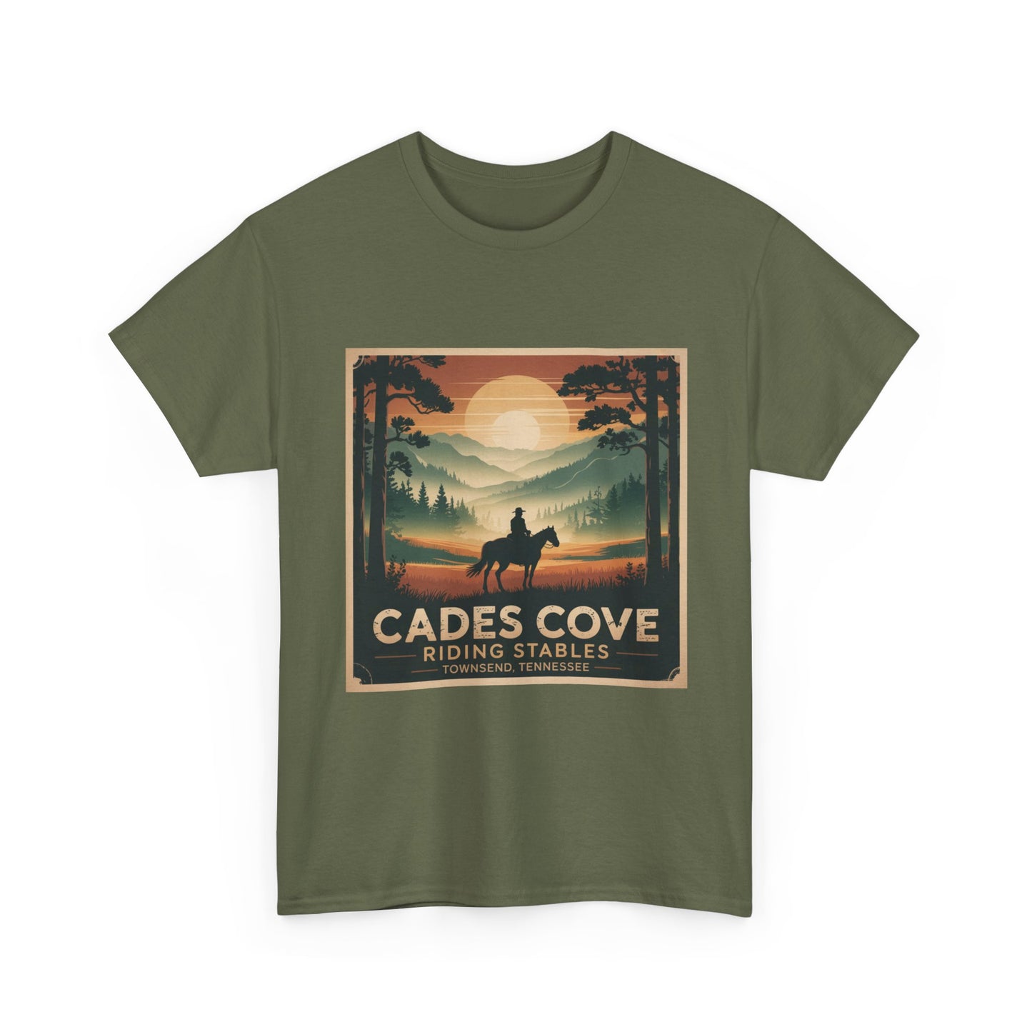 Cades Cove Riding Stables Sunset T-Shirt – Townsend Tennessee Smoky Mountains Horseback Tee