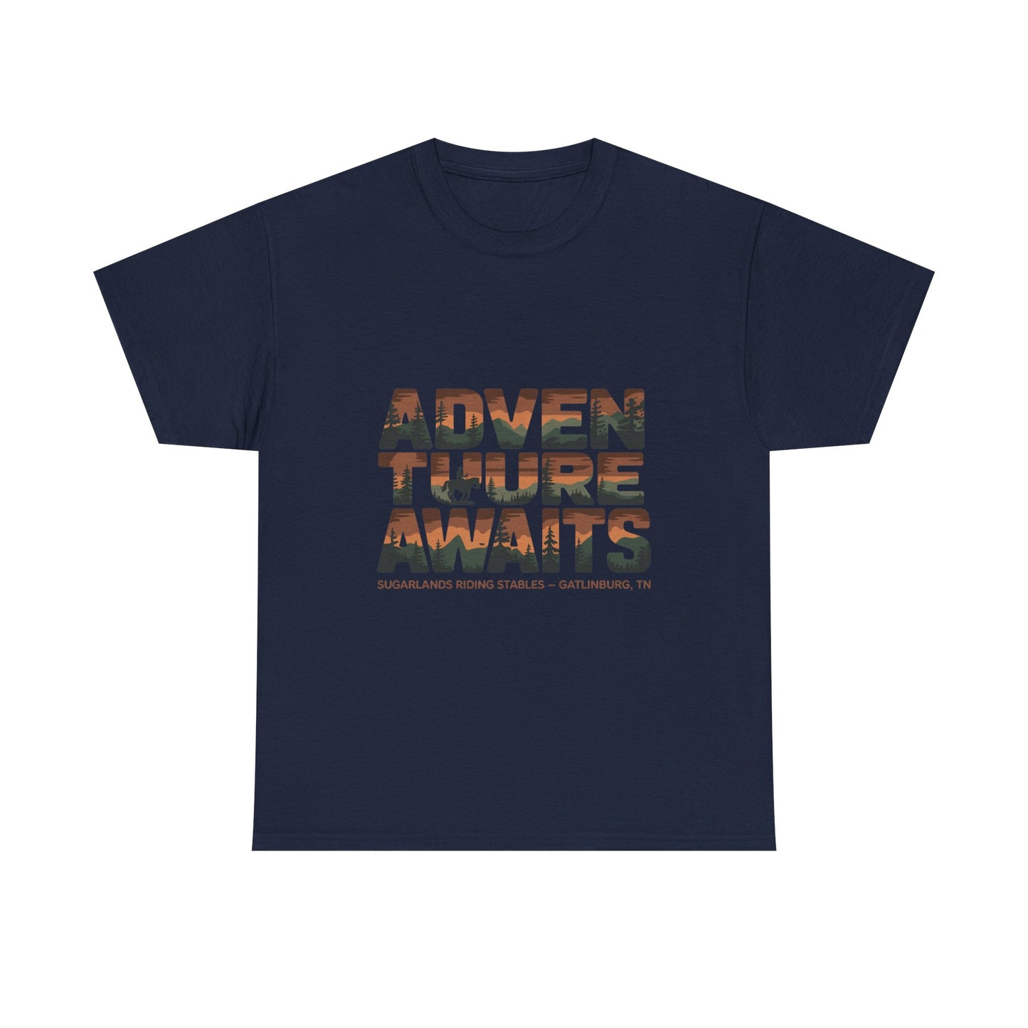 Adventure Awaits T-Shirt – Sugarlands Riding Stables Gatlinburg Smoky Mountains Outdoor Tee