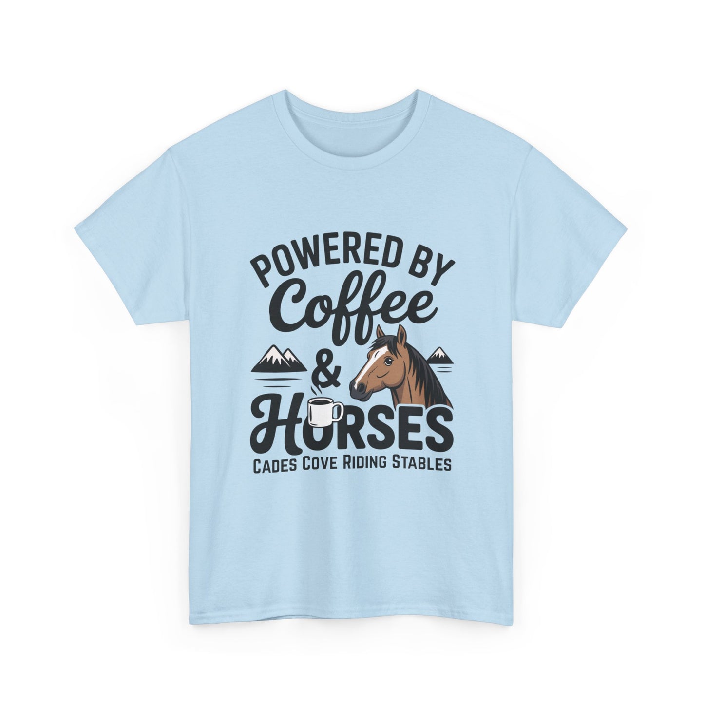 Powered by Coffee & Horses T-Shirt – Funny Riding Tee | Cades Cove Riding Stables