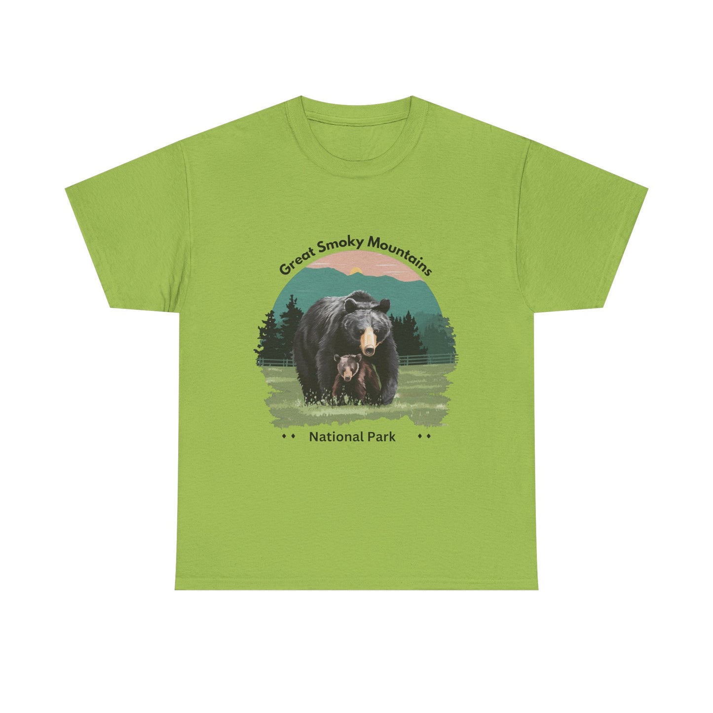 Great Smoky Mountains National Park Mama Bear and Cub Unisex Heavy Cotton Tee