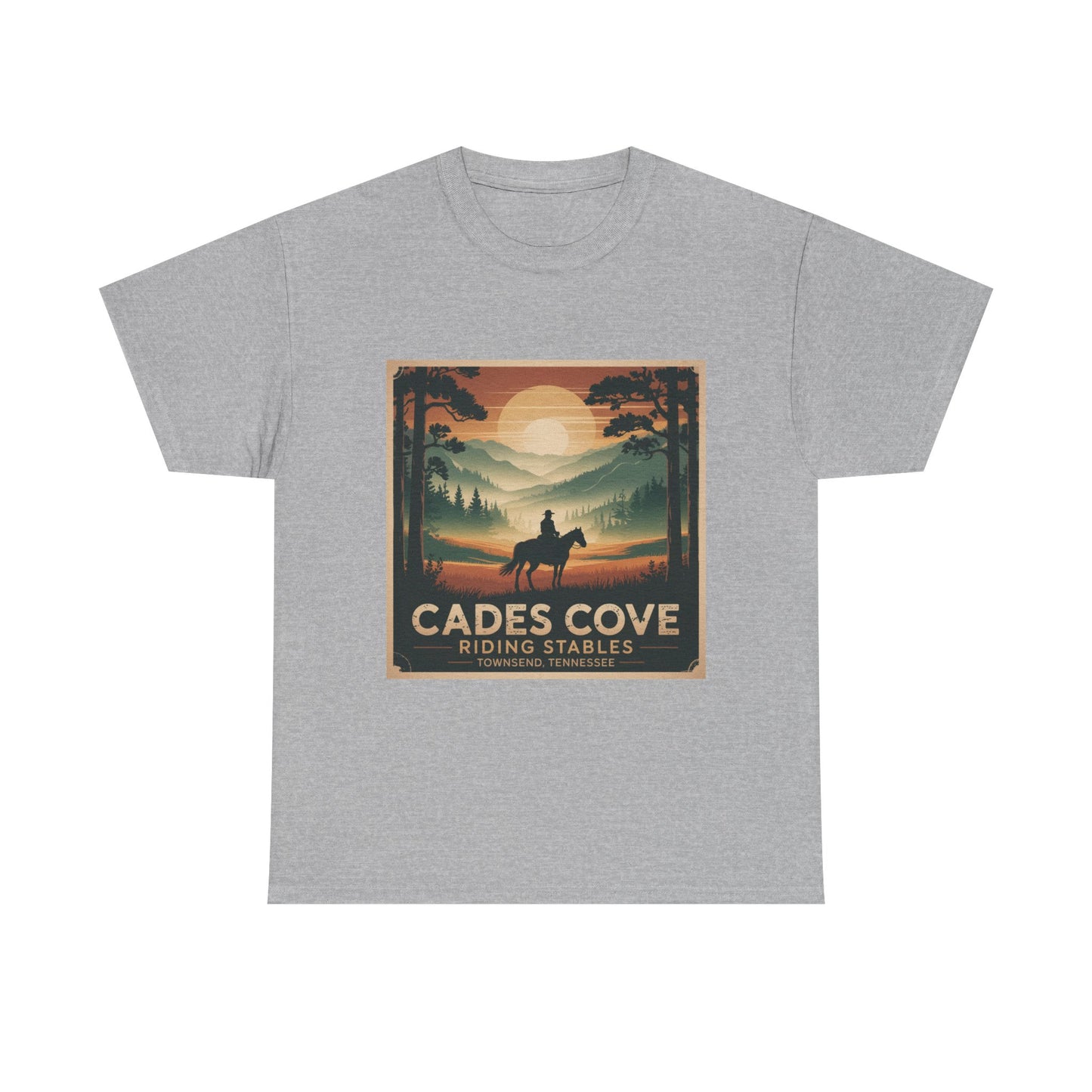 Cades Cove Riding Stables Sunset T-Shirt – Townsend Tennessee Smoky Mountains Horseback Tee
