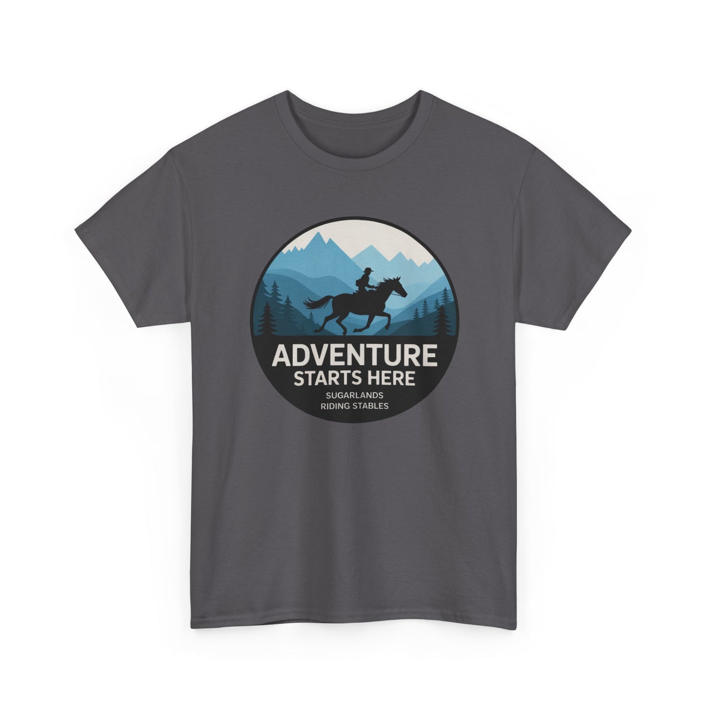 Adventure Starts Here T-Shirt — Outdoor Hiking & Equestrian Graphic Tee
