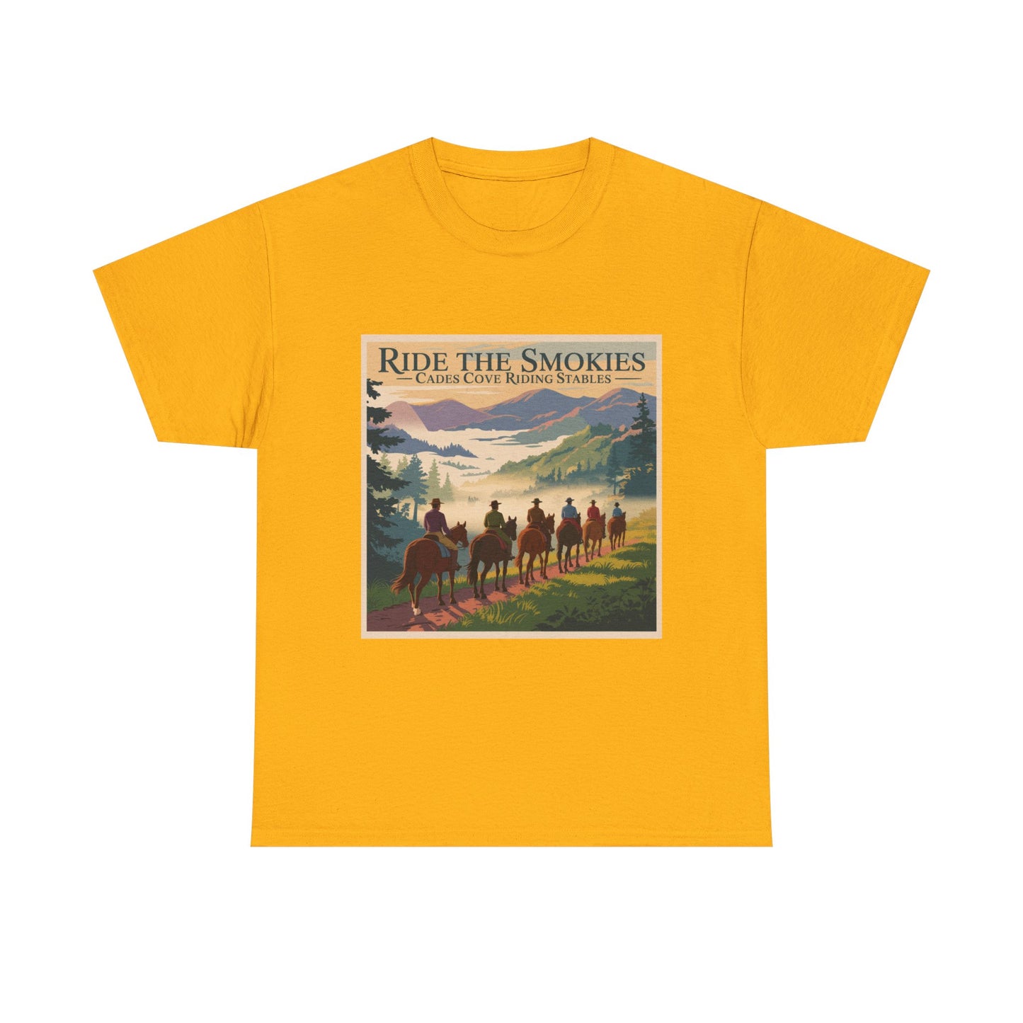 Ride the Smokies T-Shirt – Cades Cove Riding Stables Smoky Mountains Horseback Adventure Tee