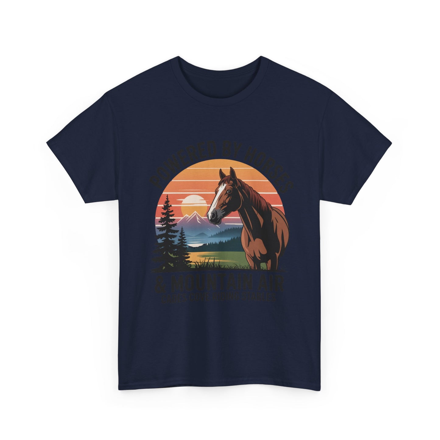 Powered By Horses and Mountain Air Cades Cove Riding Stables Shirt – Smoky Mountains Horse Tee