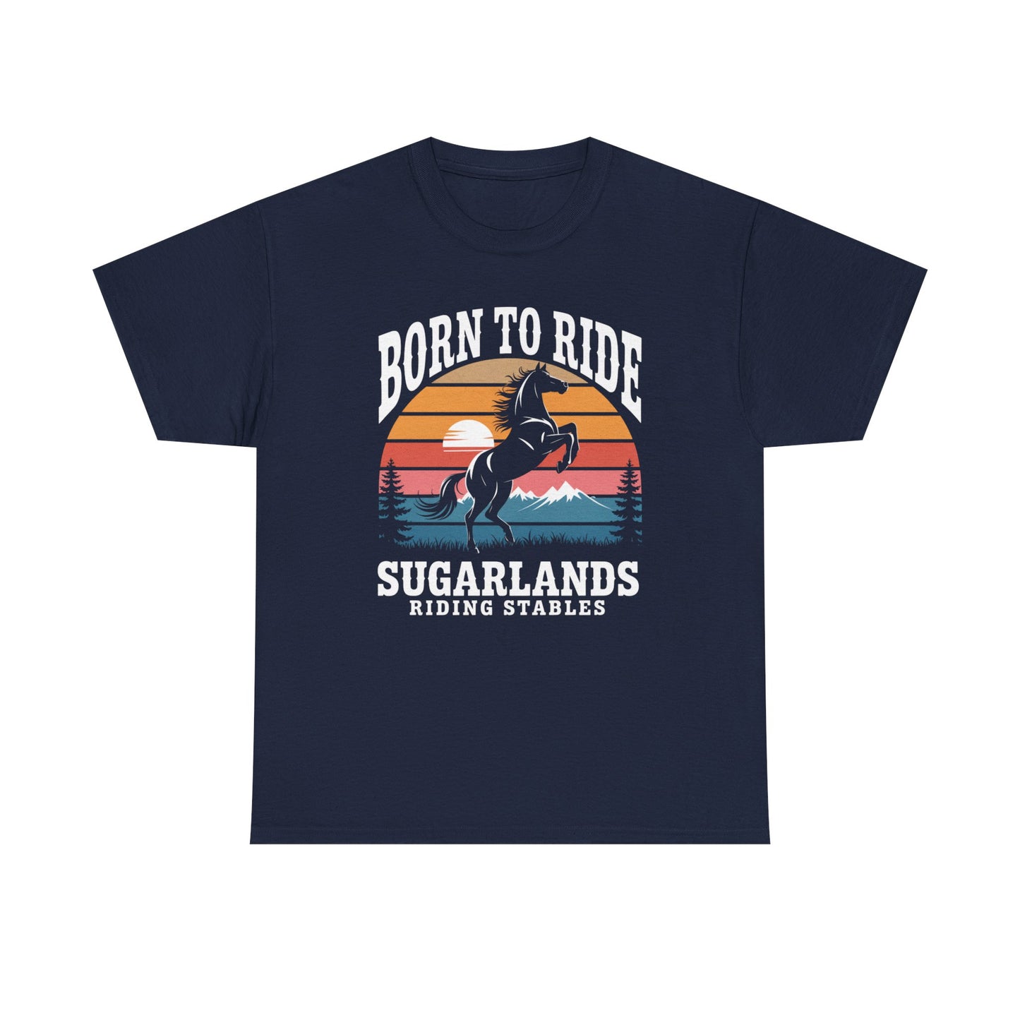 Born to Ride Horse T-Shirt — Sugarlands Riding Stables Retro Sunset Tee