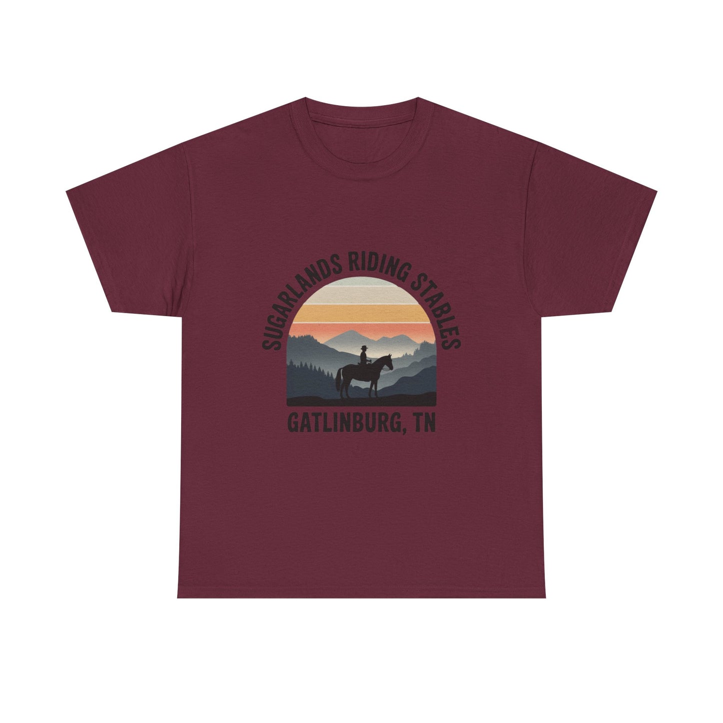Sugarlands Riding Stables T-Shirt – Gatlinburg Tennessee Sunset Horizon Smoky Mountains Tee