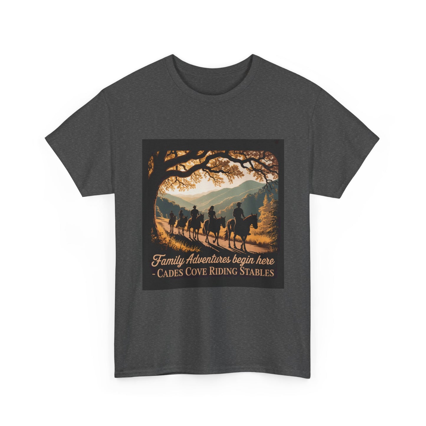 Family Horseback Adventures at Cades Cove Riding Stables T-Shirt – Smoky Mountains Souvenir Tee