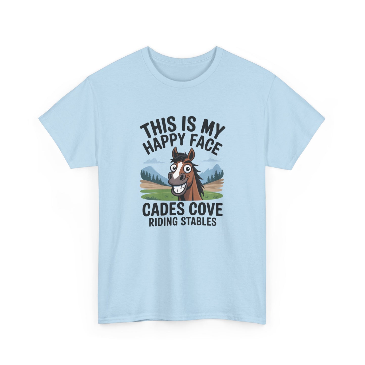 This Is My Happy Face Cades Cove Riding Stables T-Shirt – Funny Adult Horse Tee