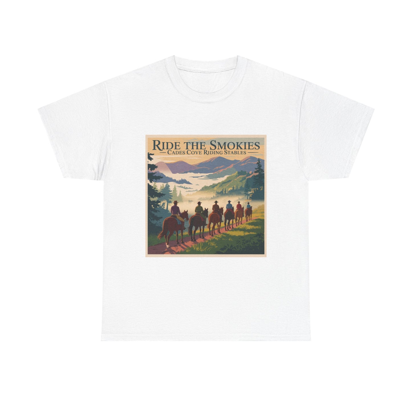 Ride the Smokies T-Shirt – Cades Cove Riding Stables Smoky Mountains Horseback Adventure Tee
