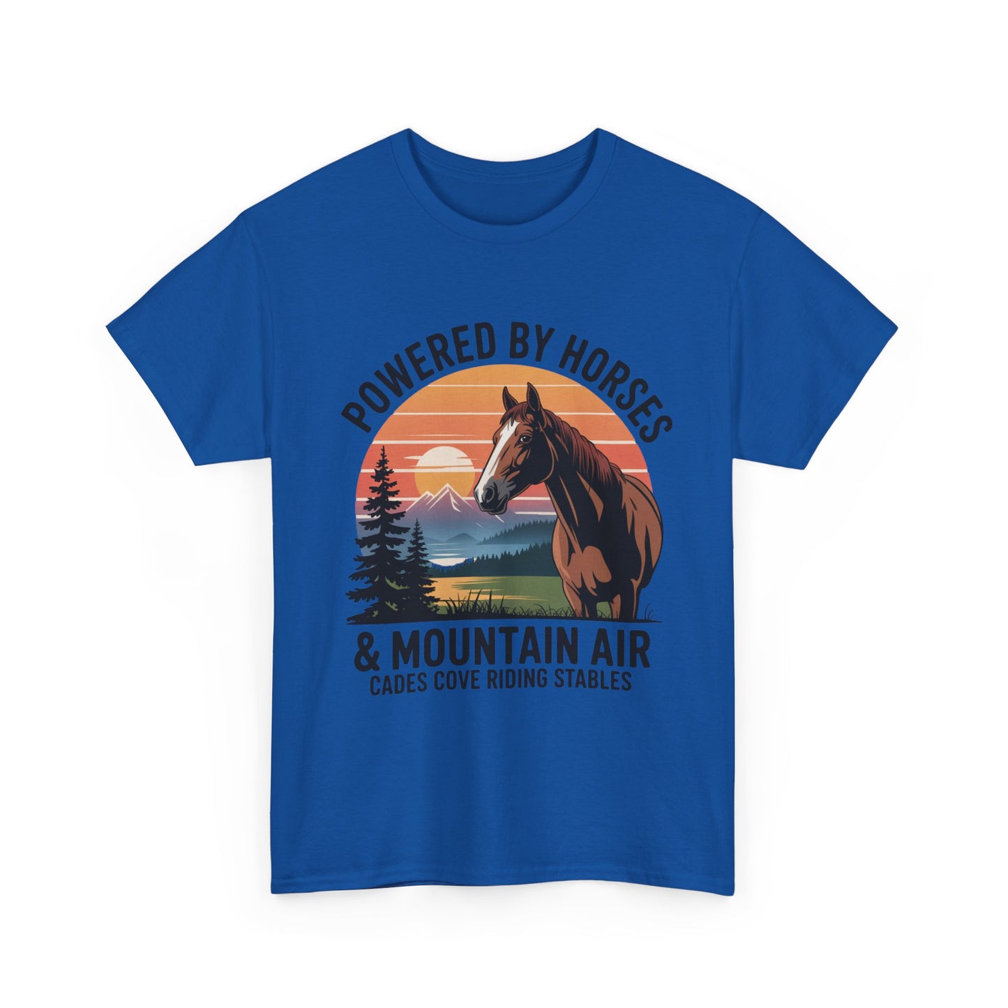 Powered By Horses and Mountain Air Cades Cove Riding Stables Shirt – Smoky Mountains Horse Tee