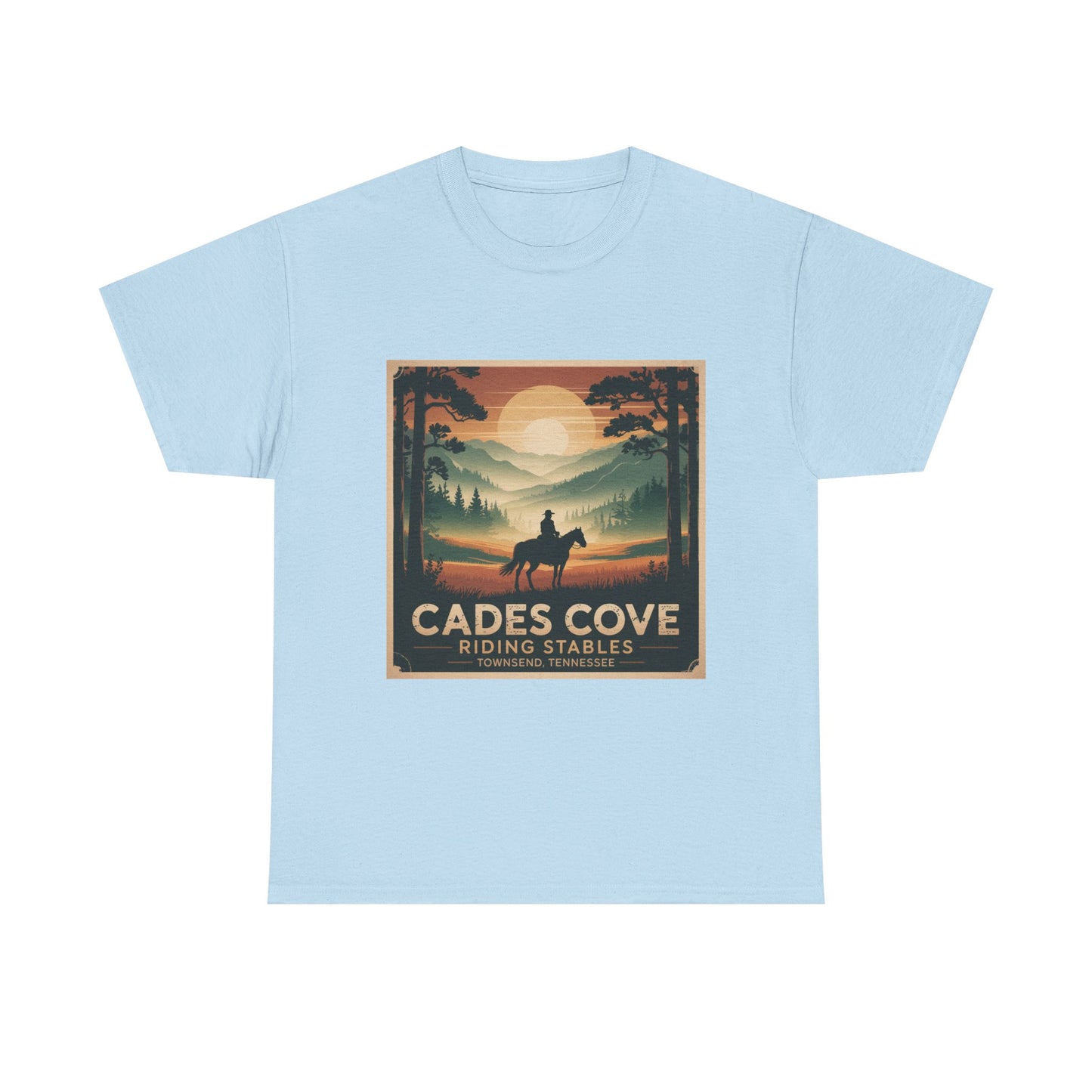 Cades Cove Riding Stables Sunset T-Shirt – Townsend Tennessee Smoky Mountains Horseback Tee