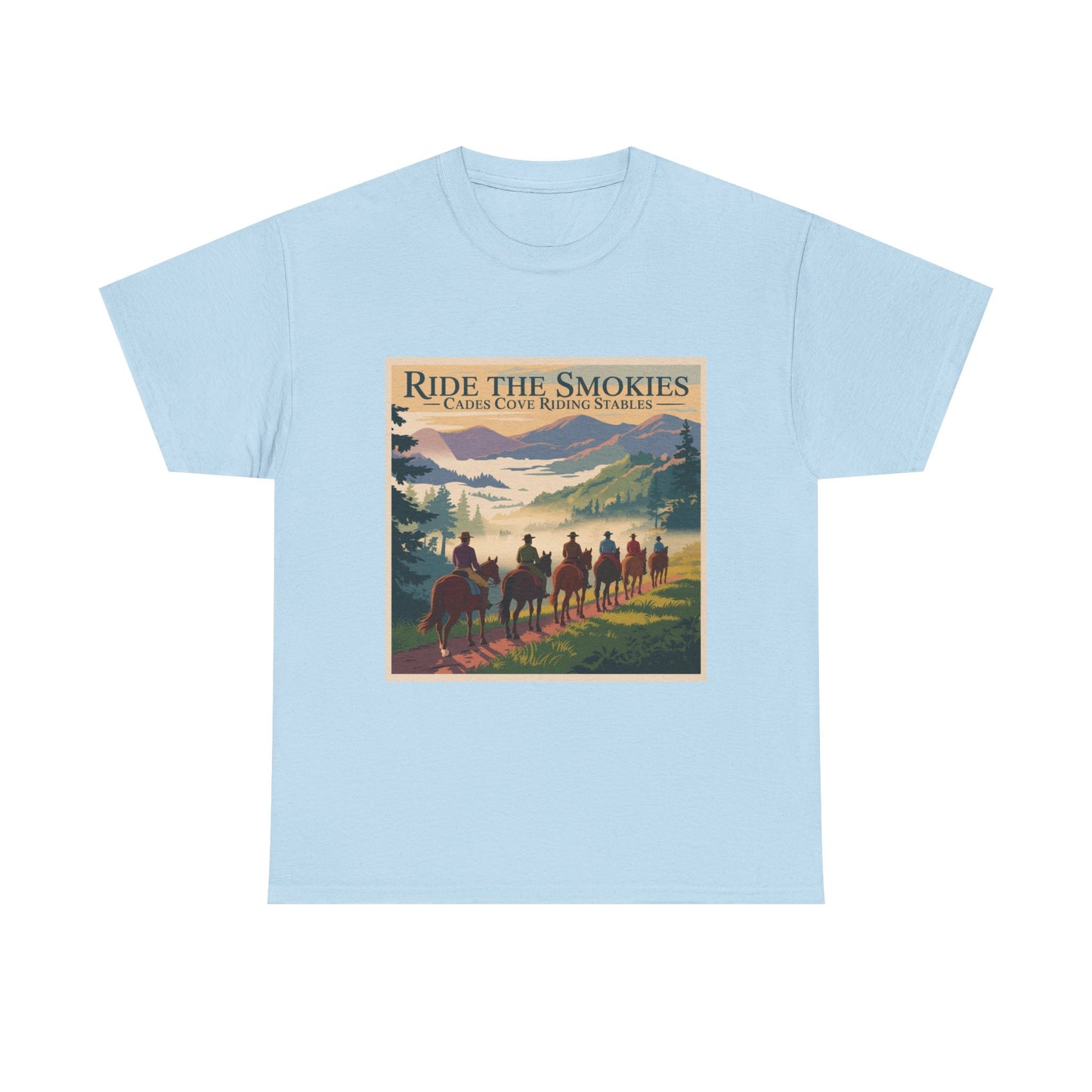 Ride the Smokies T-Shirt – Cades Cove Riding Stables Smoky Mountains Horseback Adventure Tee