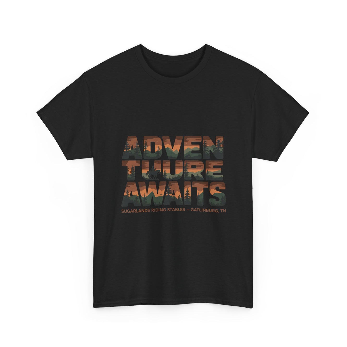 Adventure Awaits T-Shirt – Sugarlands Riding Stables Gatlinburg Smoky Mountains Outdoor Tee