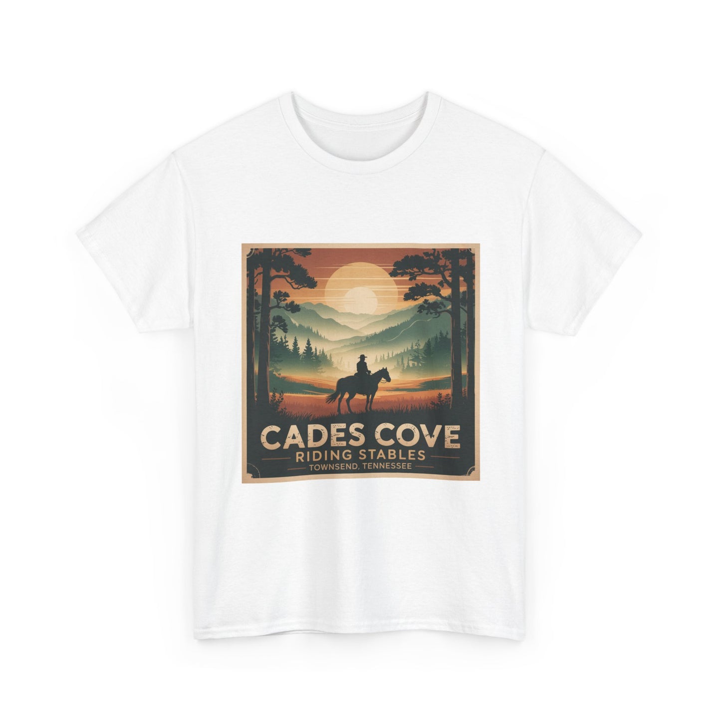 Cades Cove Riding Stables Sunset T-Shirt – Townsend Tennessee Smoky Mountains Horseback Tee