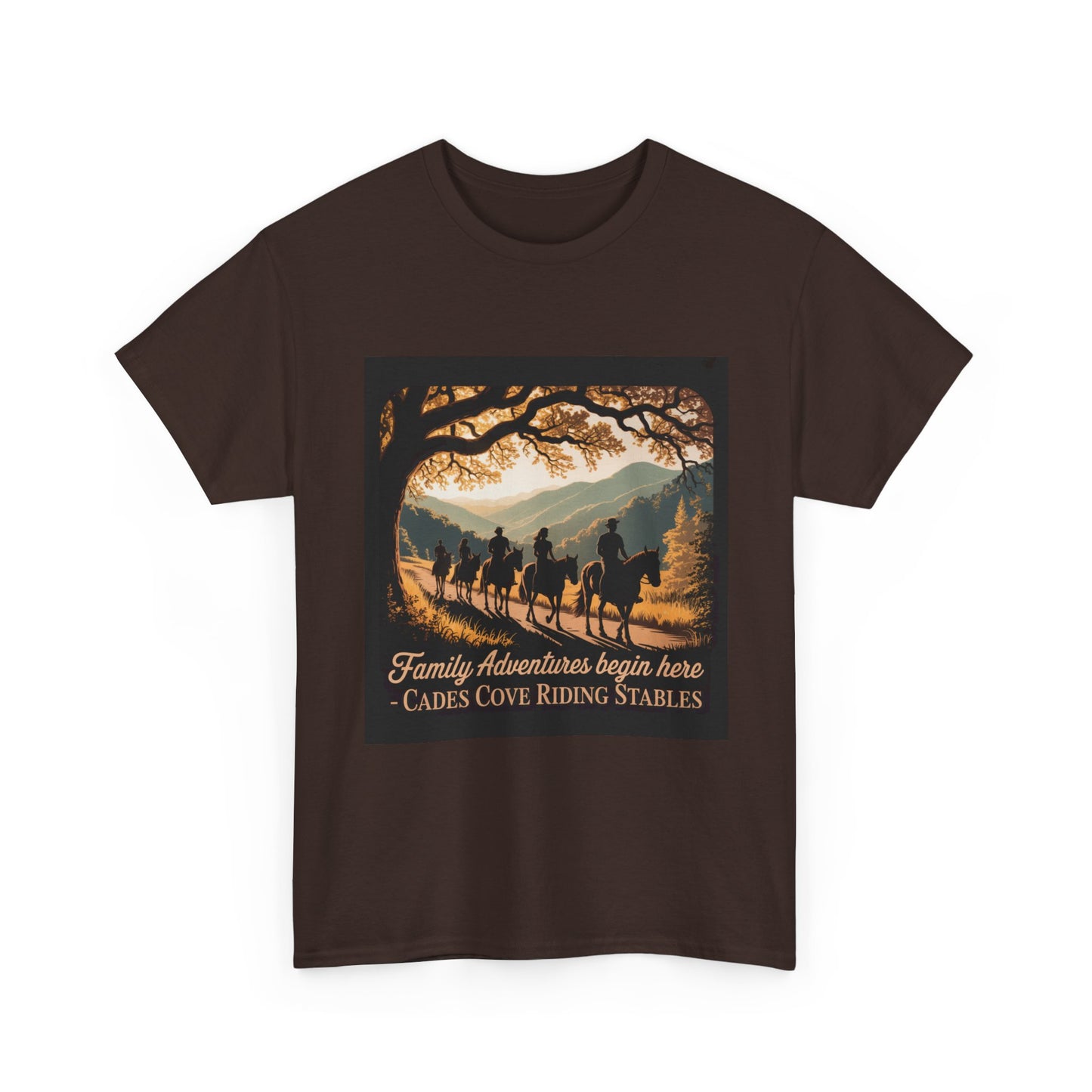 Family Horseback Adventures at Cades Cove Riding Stables T-Shirt – Smoky Mountains Souvenir Tee