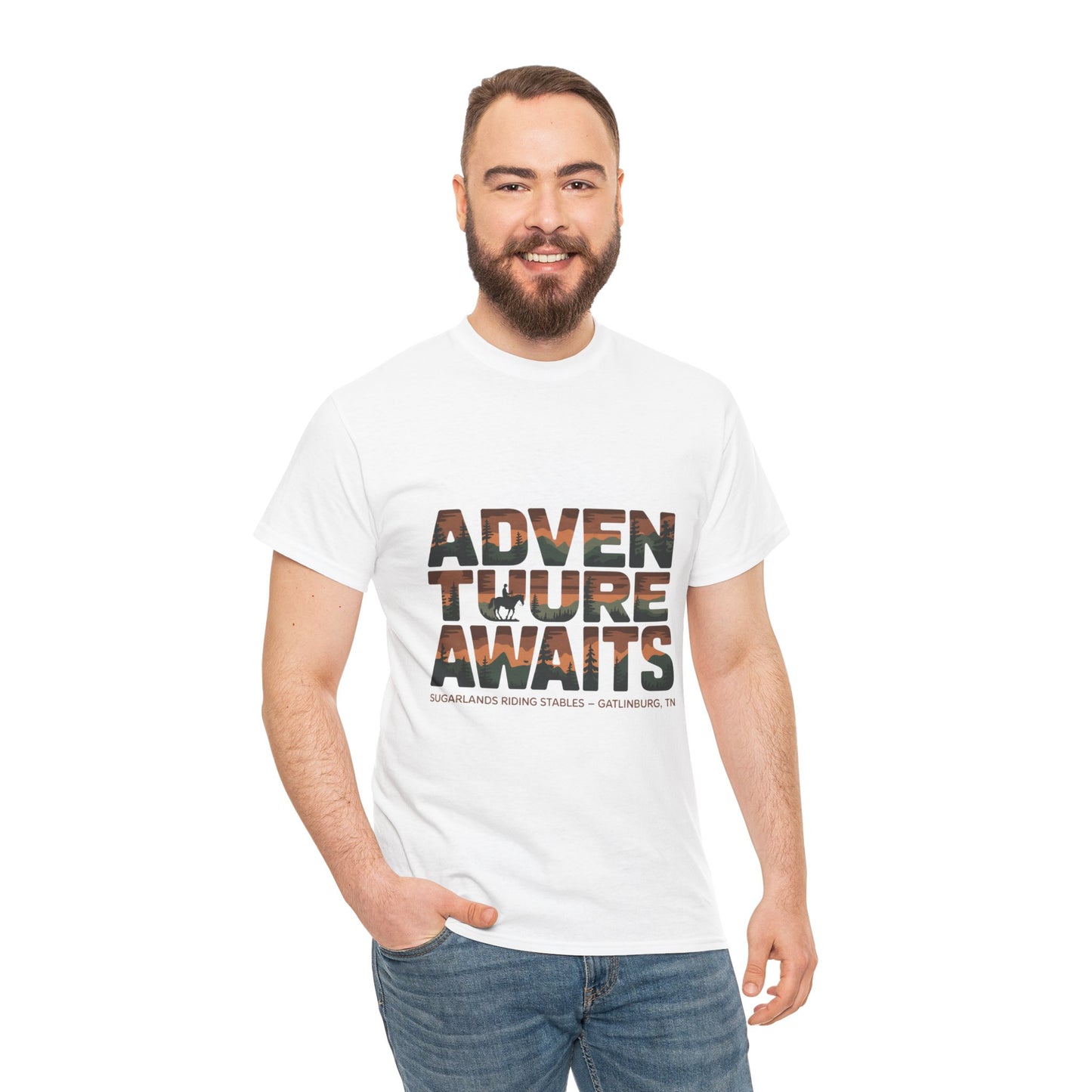 Adventure Awaits T-Shirt – Sugarlands Riding Stables Gatlinburg Smoky Mountains Outdoor Tee