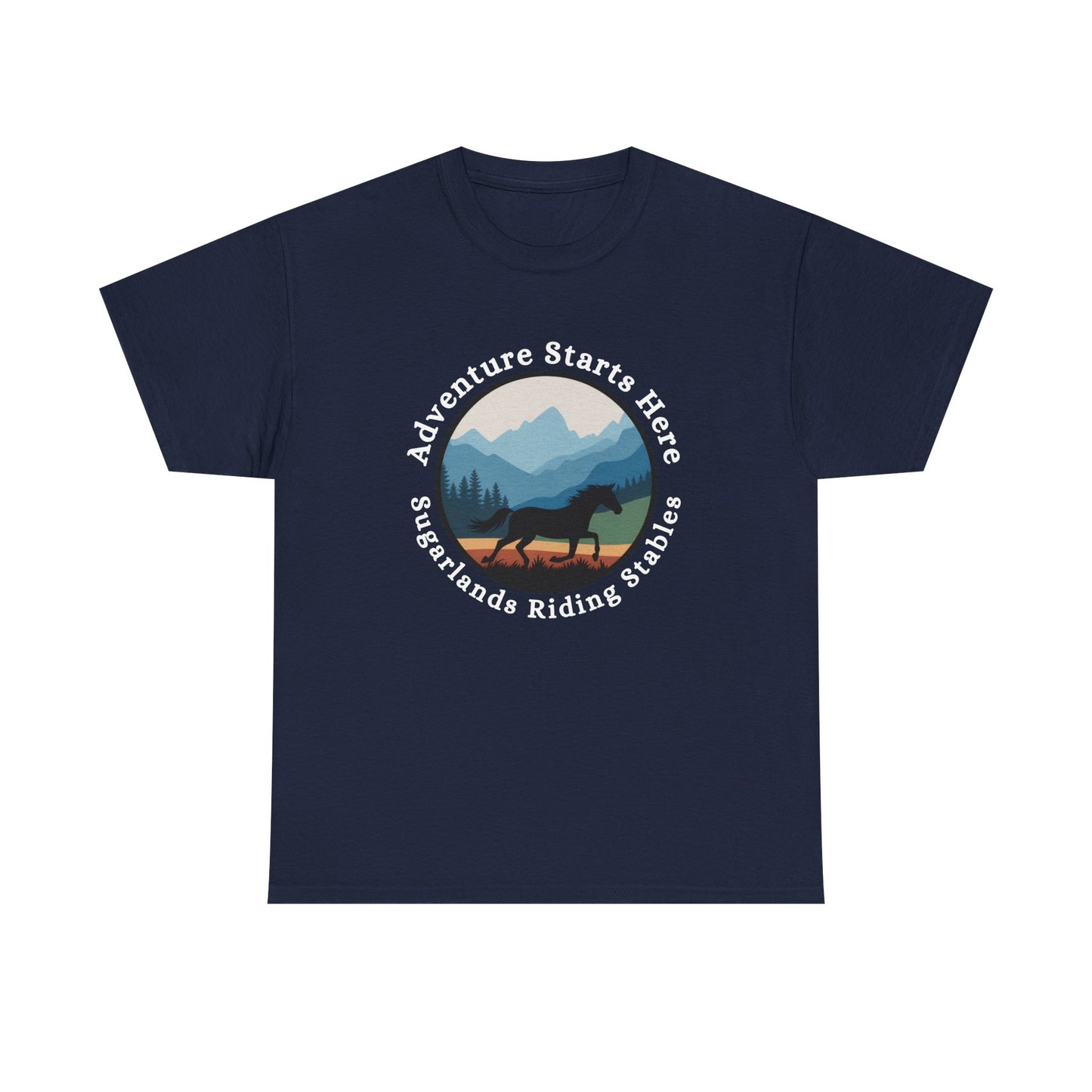 Adventure Starts Here Horse Riding Tee — Scenic Mountain Trail Shirt