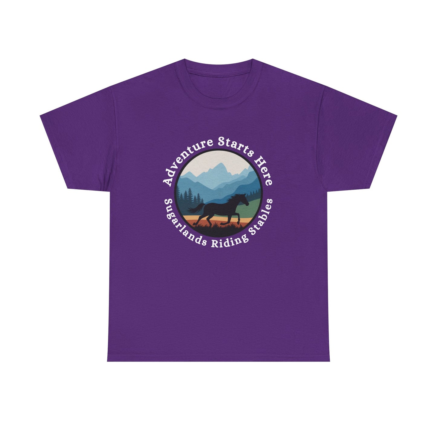 Adventure Starts Here Horse Riding Tee — Scenic Mountain Trail Shirt