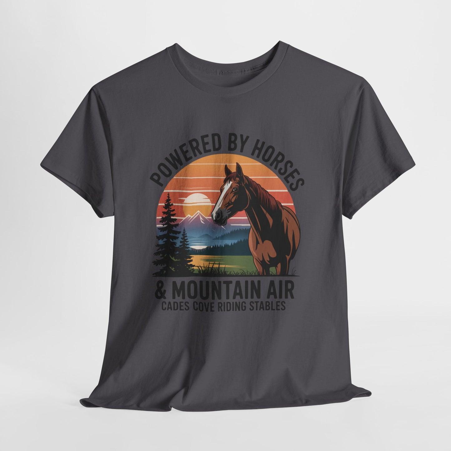 Powered By Horses and Mountain Air Cades Cove Riding Stables Shirt – Smoky Mountains Horse Tee