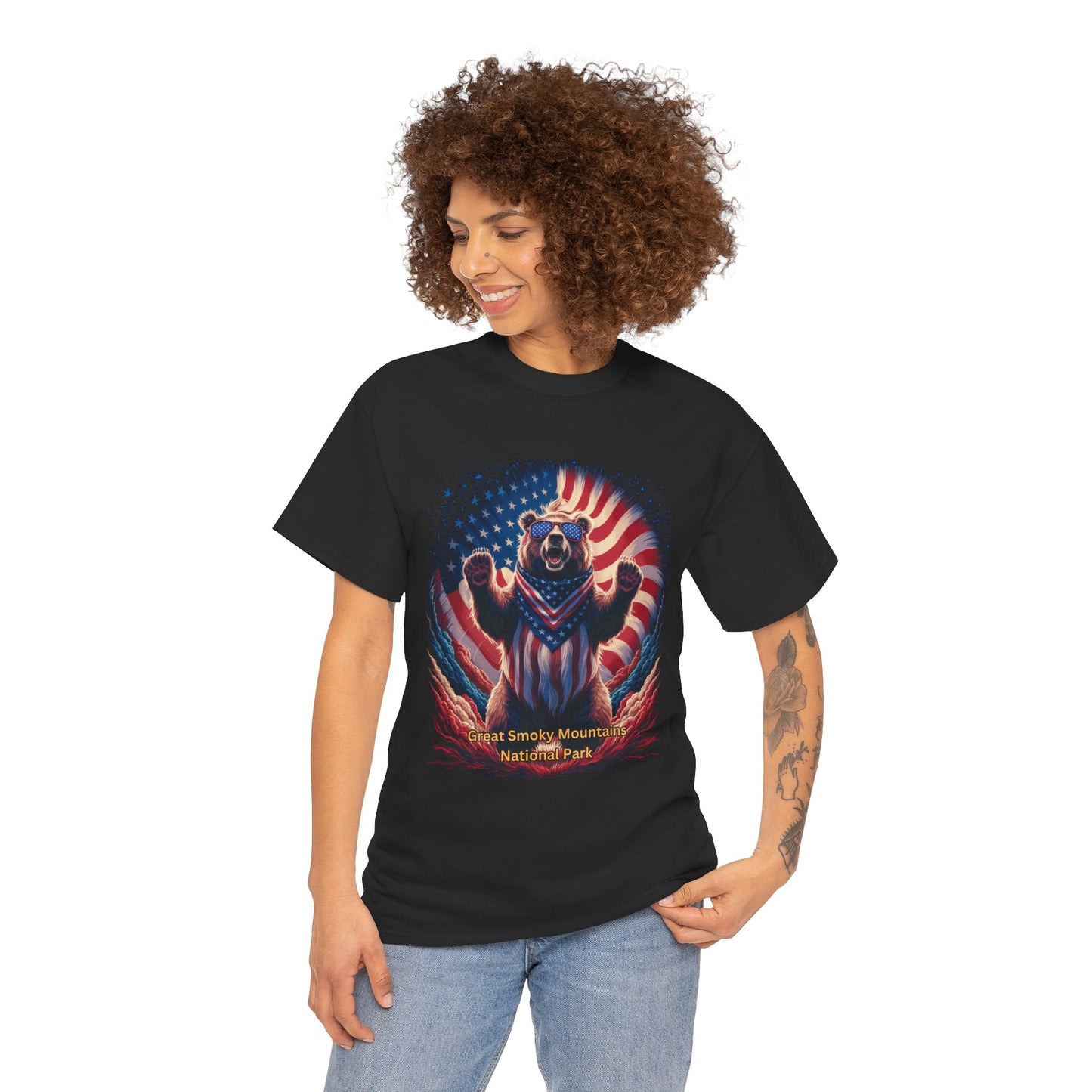 Great Smoky Mountains National Park 4th of July Bear Unisex Heavy Cotton Tee