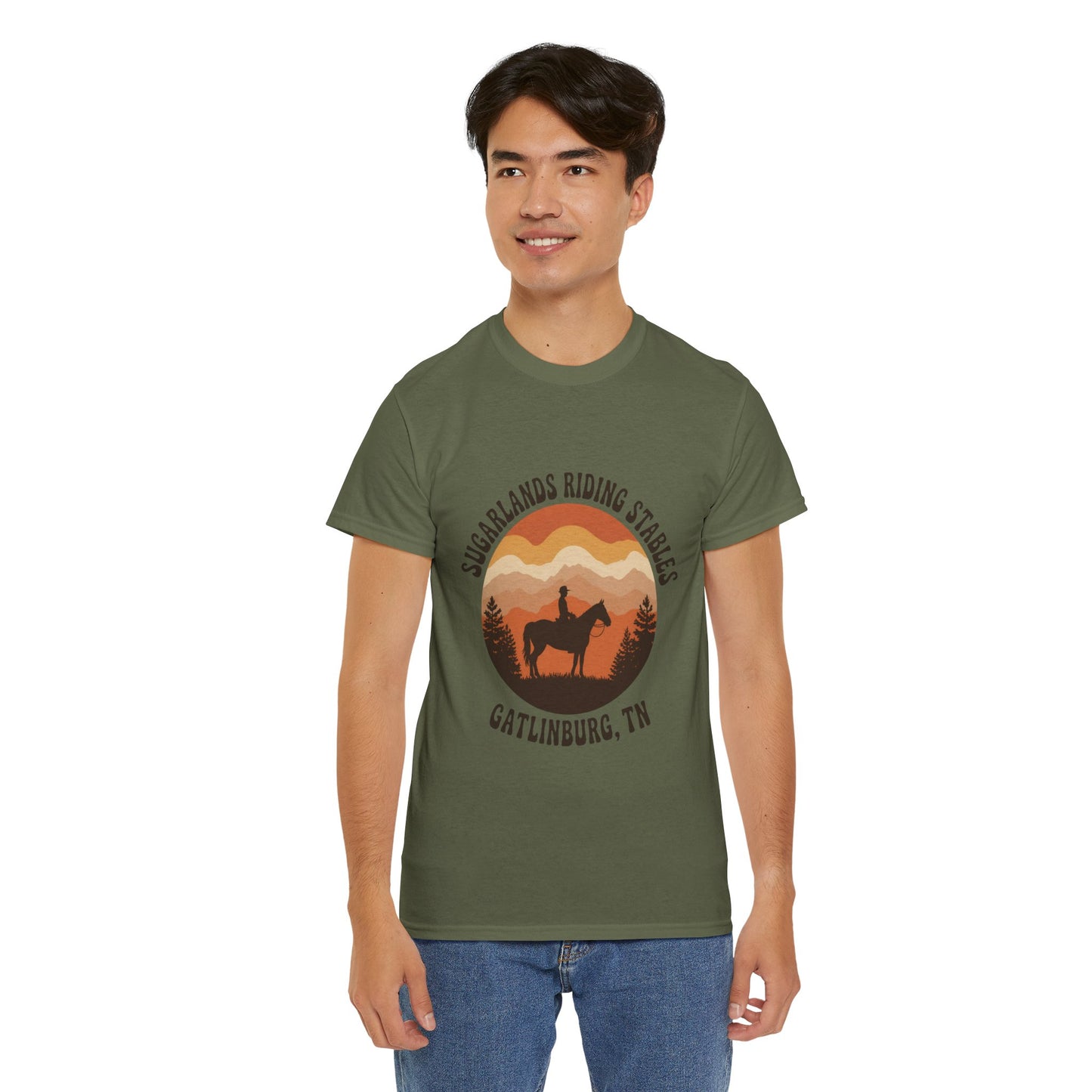 Sugarlands Riding Stables T-Shirt – Gatlinburg Tennessee Sunset Smoky Mountains Tee
