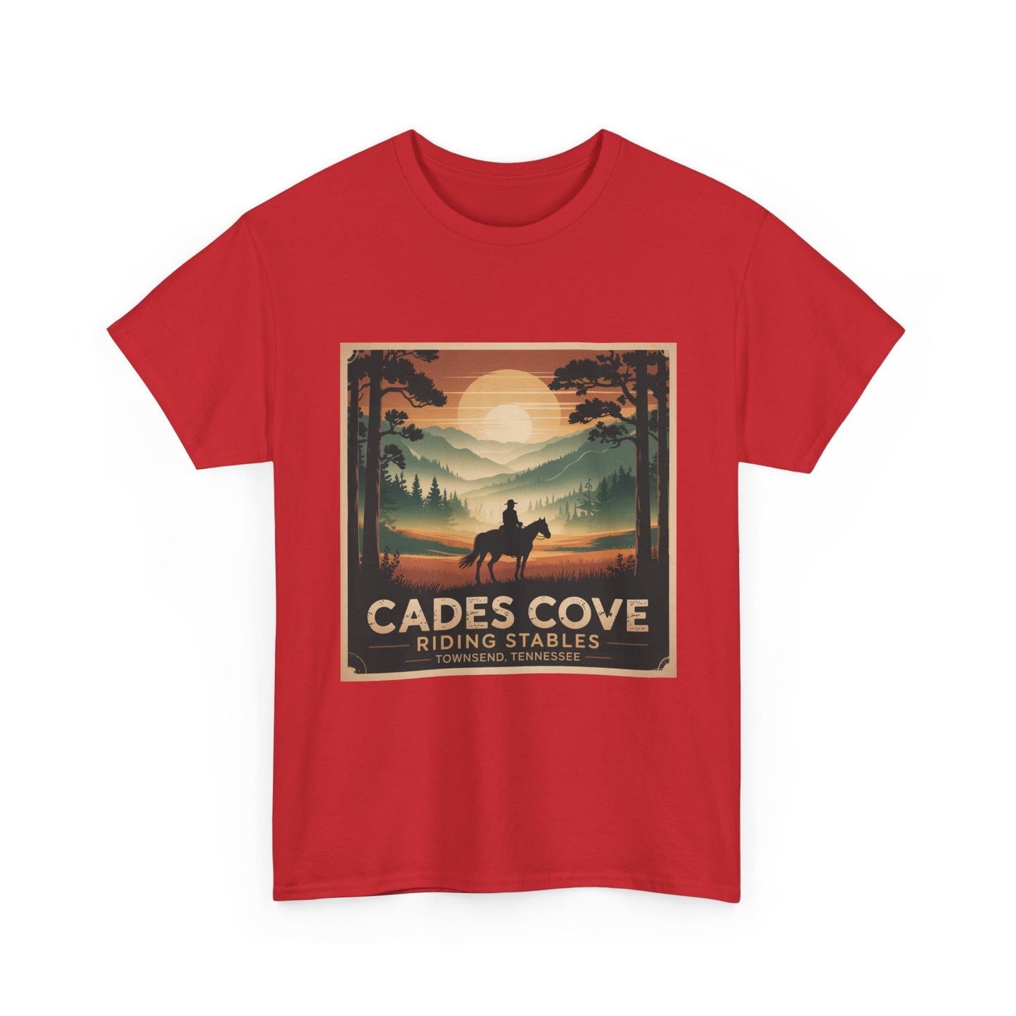 Cades Cove Riding Stables Sunset T-Shirt – Townsend Tennessee Smoky Mountains Horseback Tee
