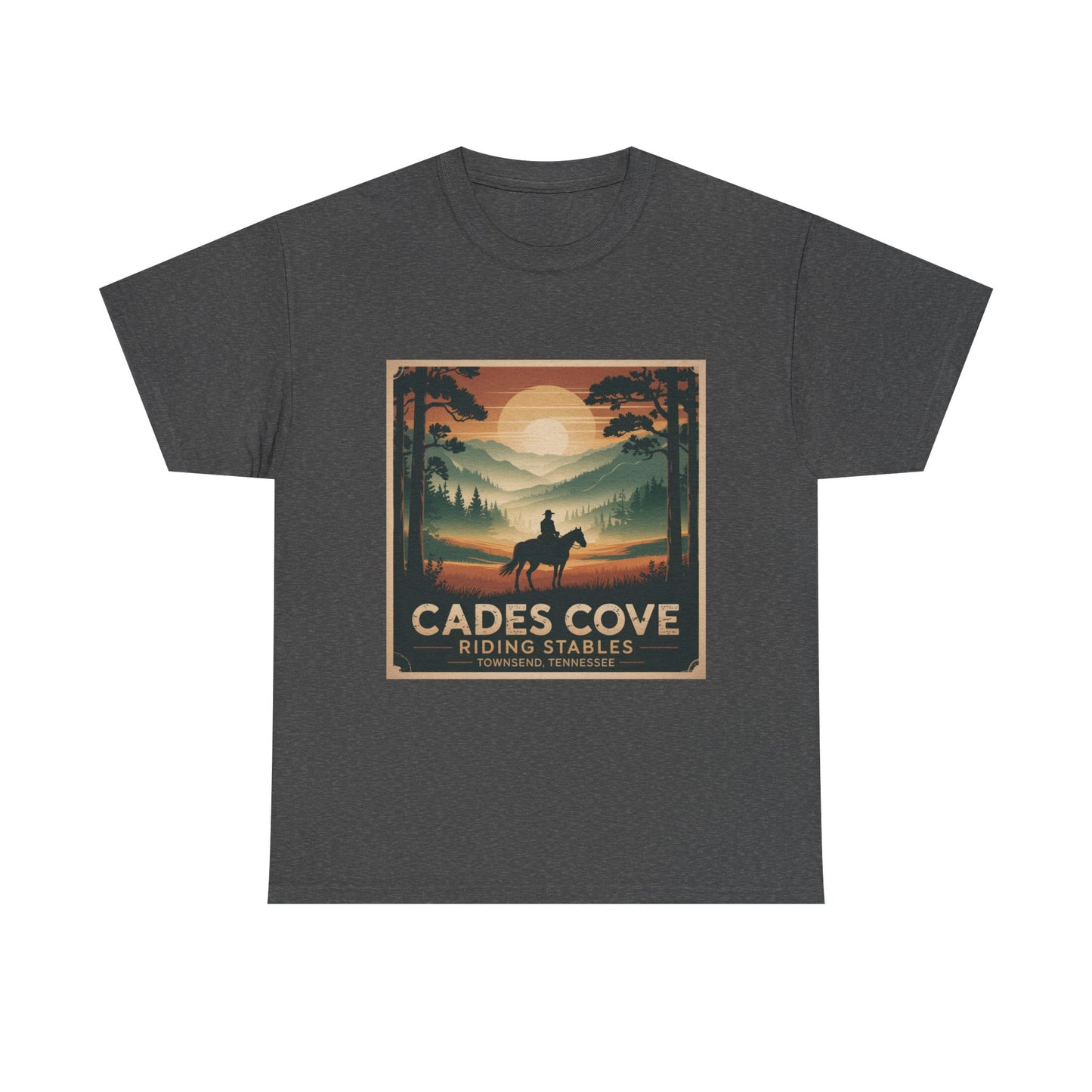 Cades Cove Riding Stables Sunset T-Shirt – Townsend Tennessee Smoky Mountains Horseback Tee