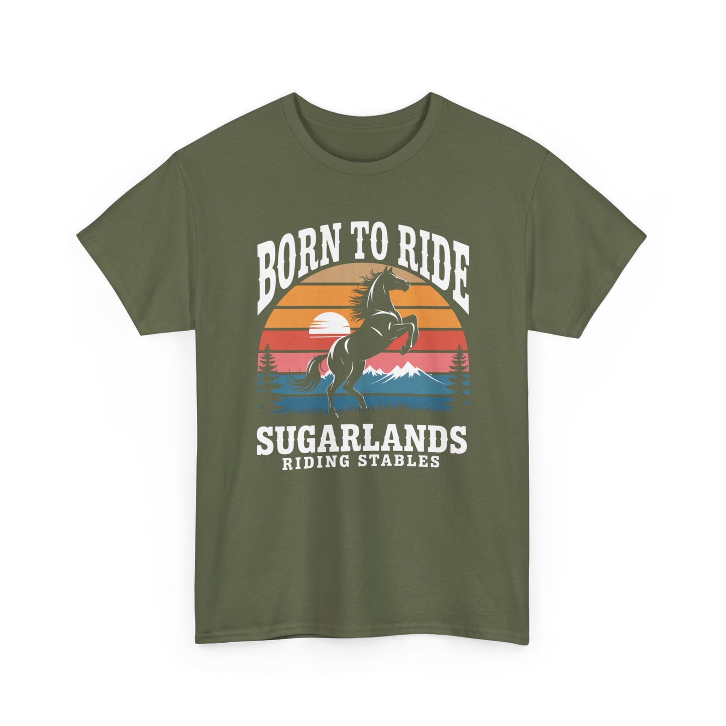 Born to Ride Horse T-Shirt — Sugarlands Riding Stables Retro Sunset Tee