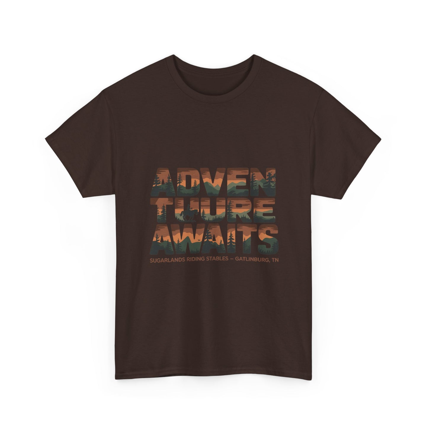 Adventure Awaits T-Shirt – Sugarlands Riding Stables Gatlinburg Smoky Mountains Outdoor Tee