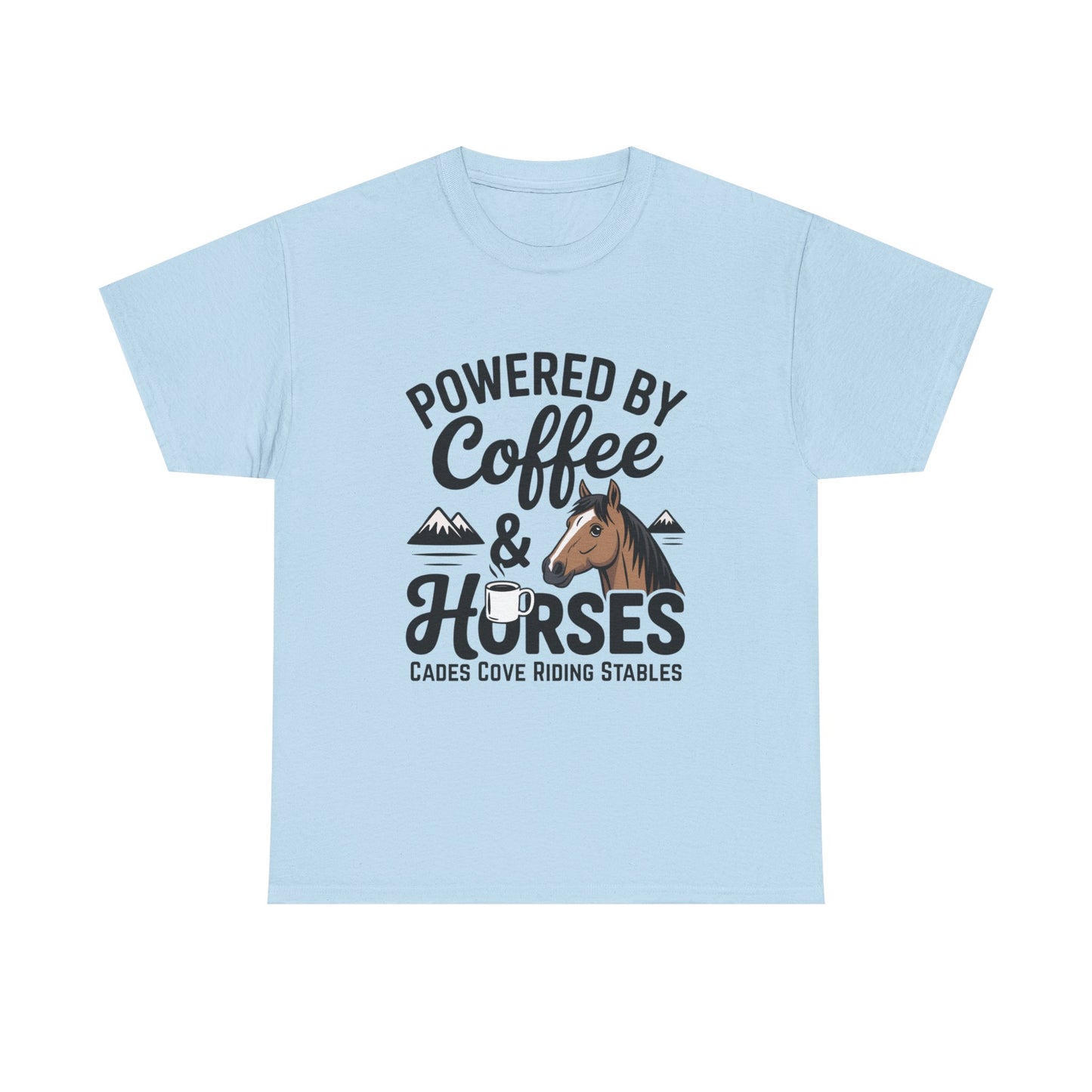 Powered by Coffee & Horses T-Shirt – Funny Riding Tee | Cades Cove Riding Stables