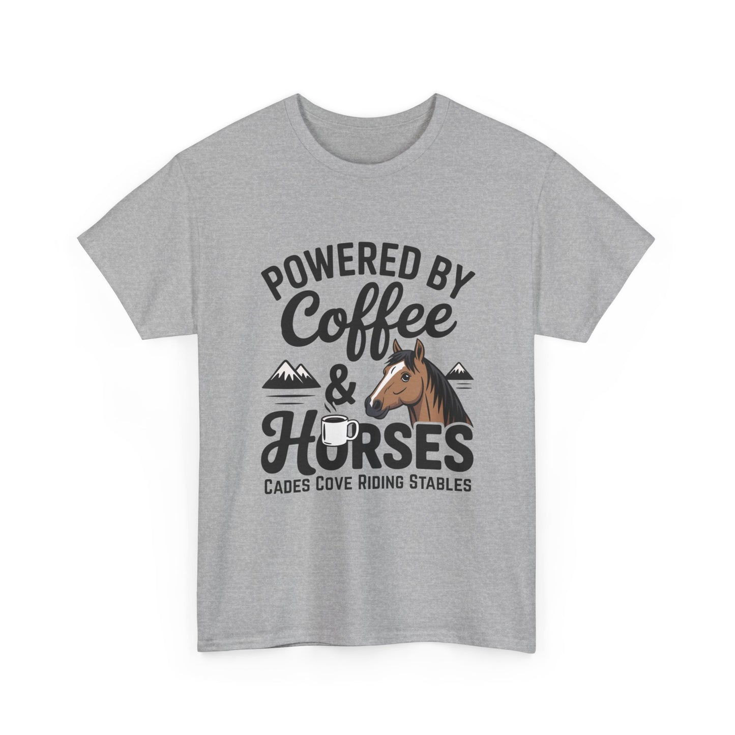 Powered by Coffee & Horses T-Shirt – Funny Riding Tee | Cades Cove Riding Stables