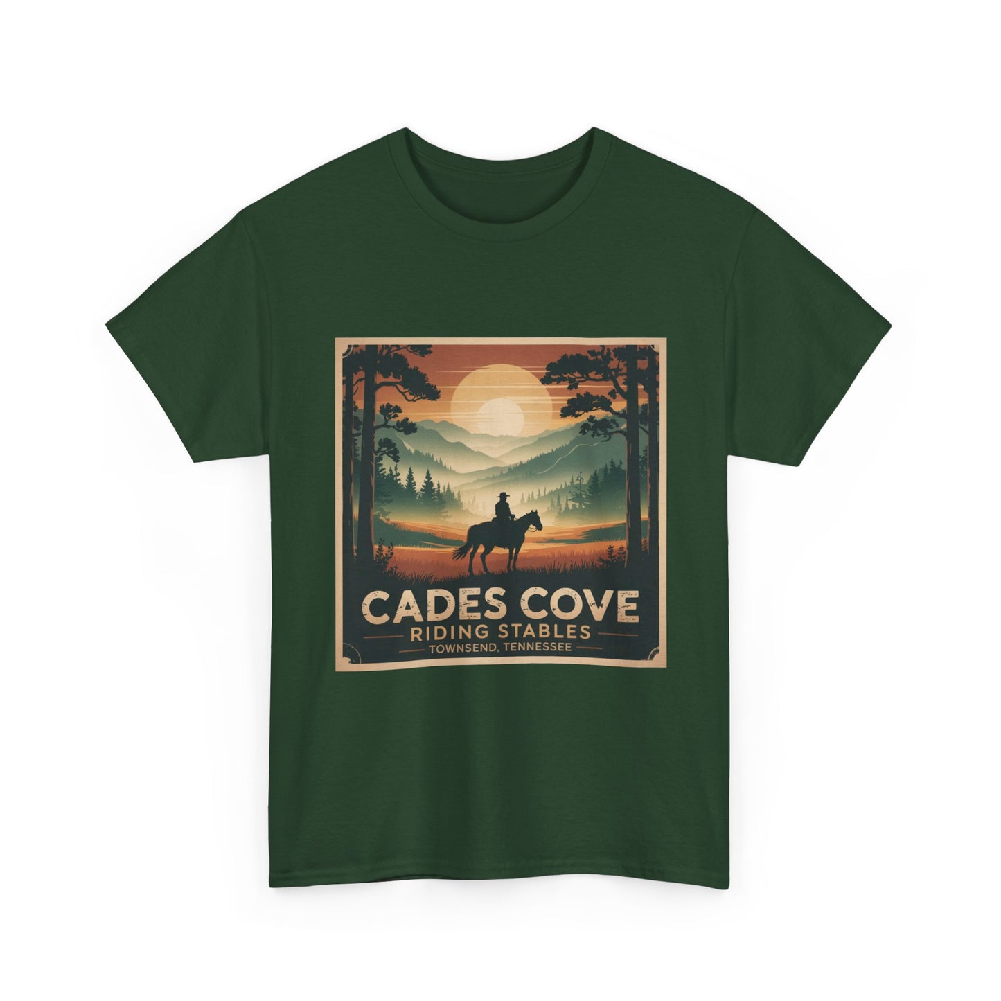 Cades Cove Riding Stables Sunset T-Shirt – Townsend Tennessee Smoky Mountains Horseback Tee