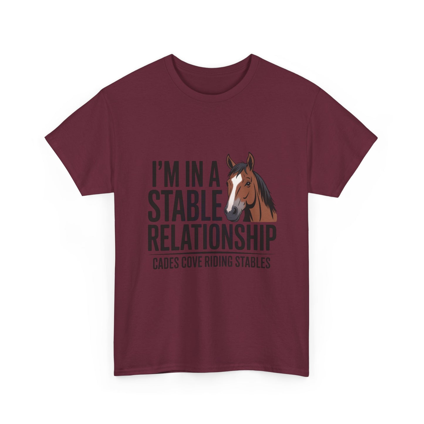 I’m in a Stable Relationship T-Shirt – Funny Horse Lover Tee | Cades Cove Riding Stables