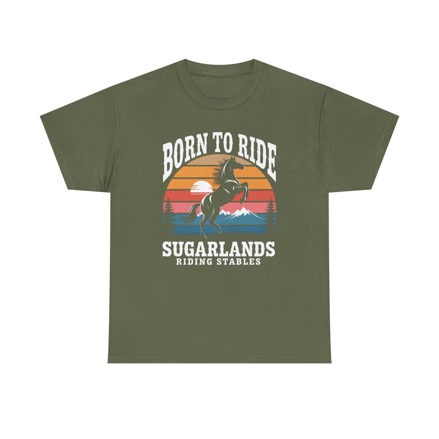 Born to Ride Horse T-Shirt — Sugarlands Riding Stables Retro Sunset Tee