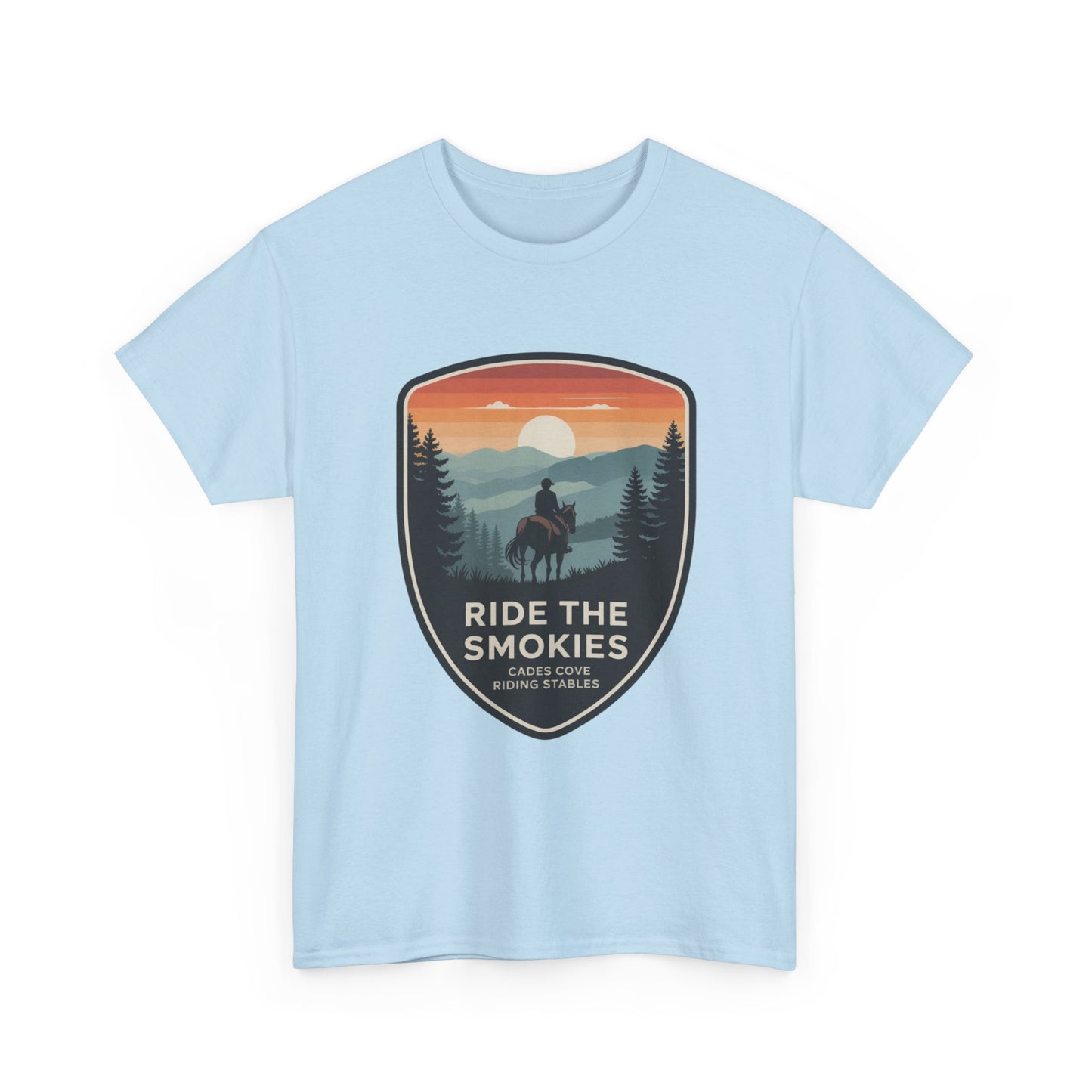 Ride the Smokies Cades Cove Riding Stables T-Shirt – Adult Great Smoky Mountains Horseback Tee