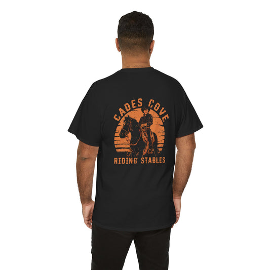 Cades Cove Riding Stables Retro Sunset Rider Unisex Heavy Cotton Tee