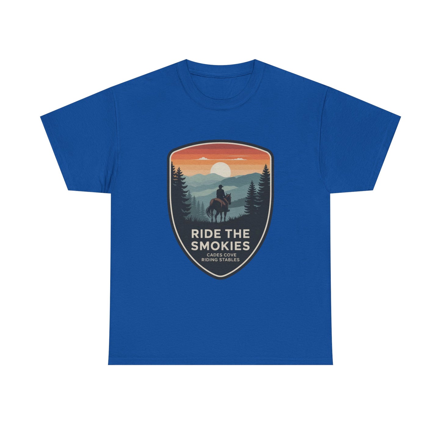 Ride the Smokies Cades Cove Riding Stables T-Shirt – Adult Great Smoky Mountains Horseback Tee