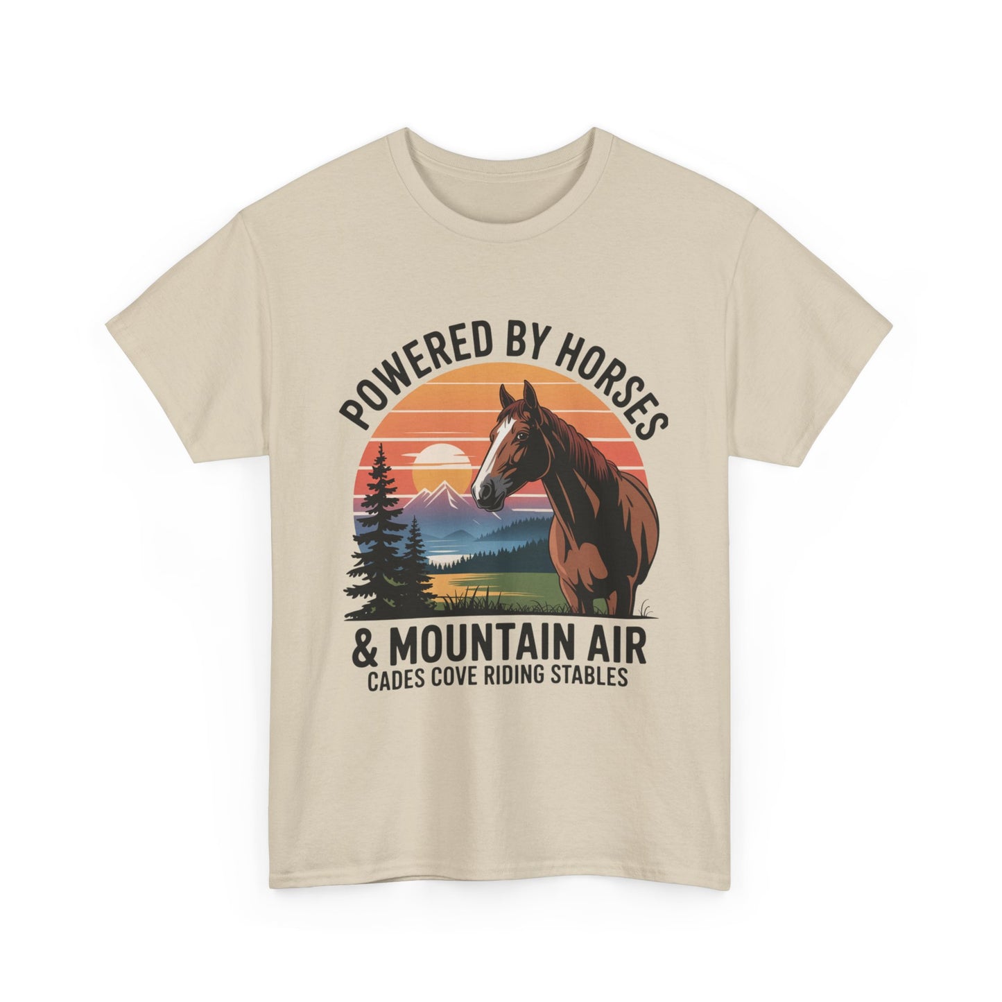 Powered By Horses and Mountain Air Cades Cove Riding Stables Shirt – Smoky Mountains Horse Tee