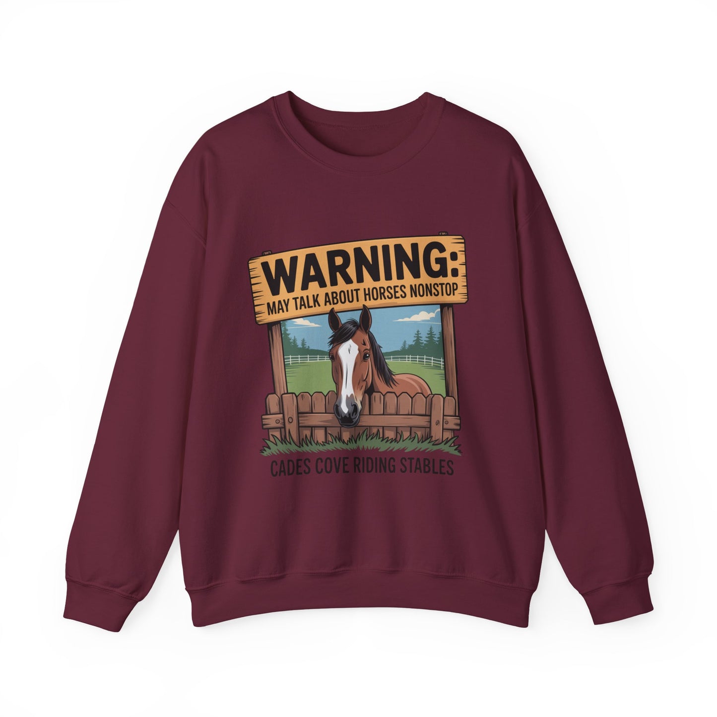Warning May Talk About Horses Nonstop Adult Jacket – Cades Cove Riding Stables Crewneck Sweatshirt