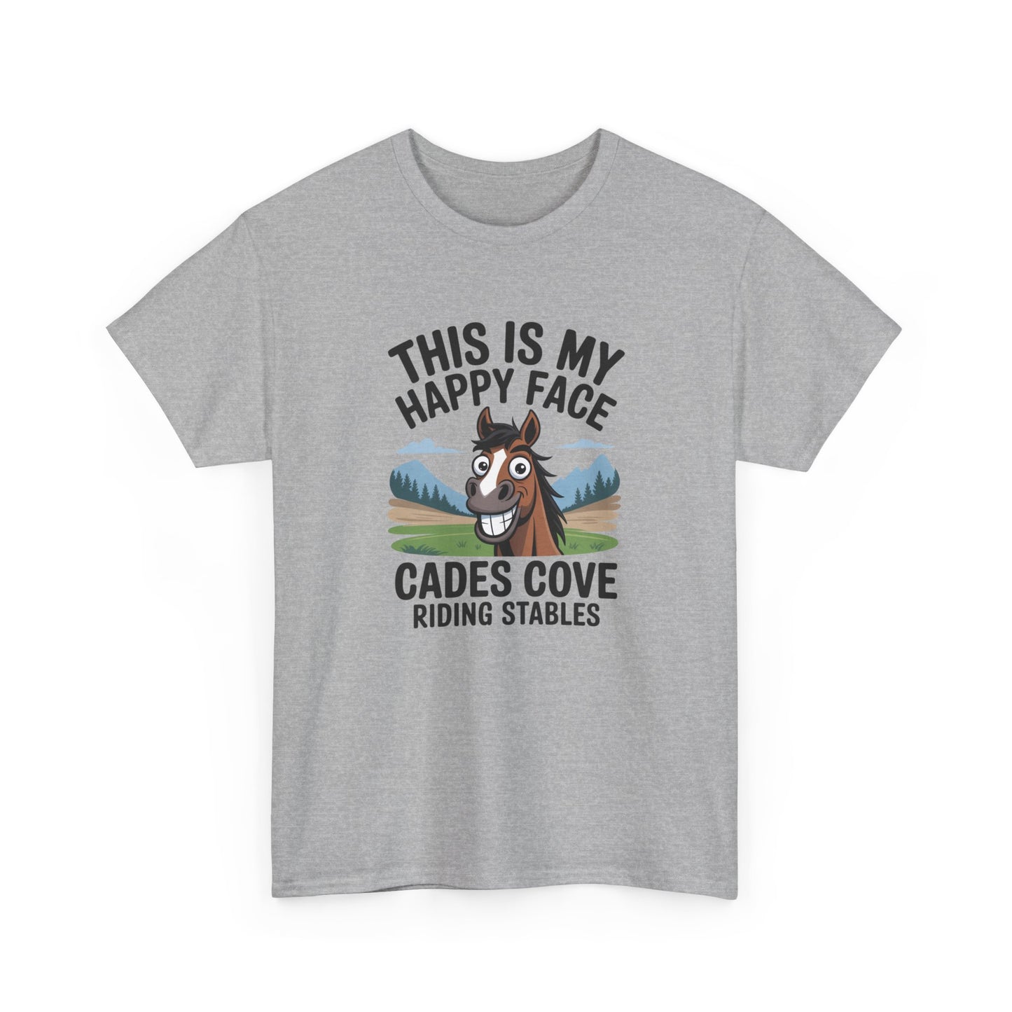 This Is My Happy Face Cades Cove Riding Stables T-Shirt – Funny Adult Horse Tee