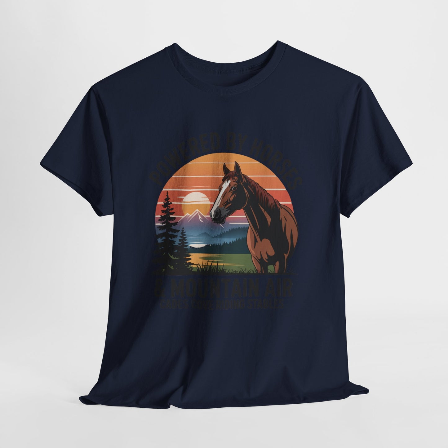 Powered By Horses and Mountain Air Cades Cove Riding Stables Shirt – Smoky Mountains Horse Tee
