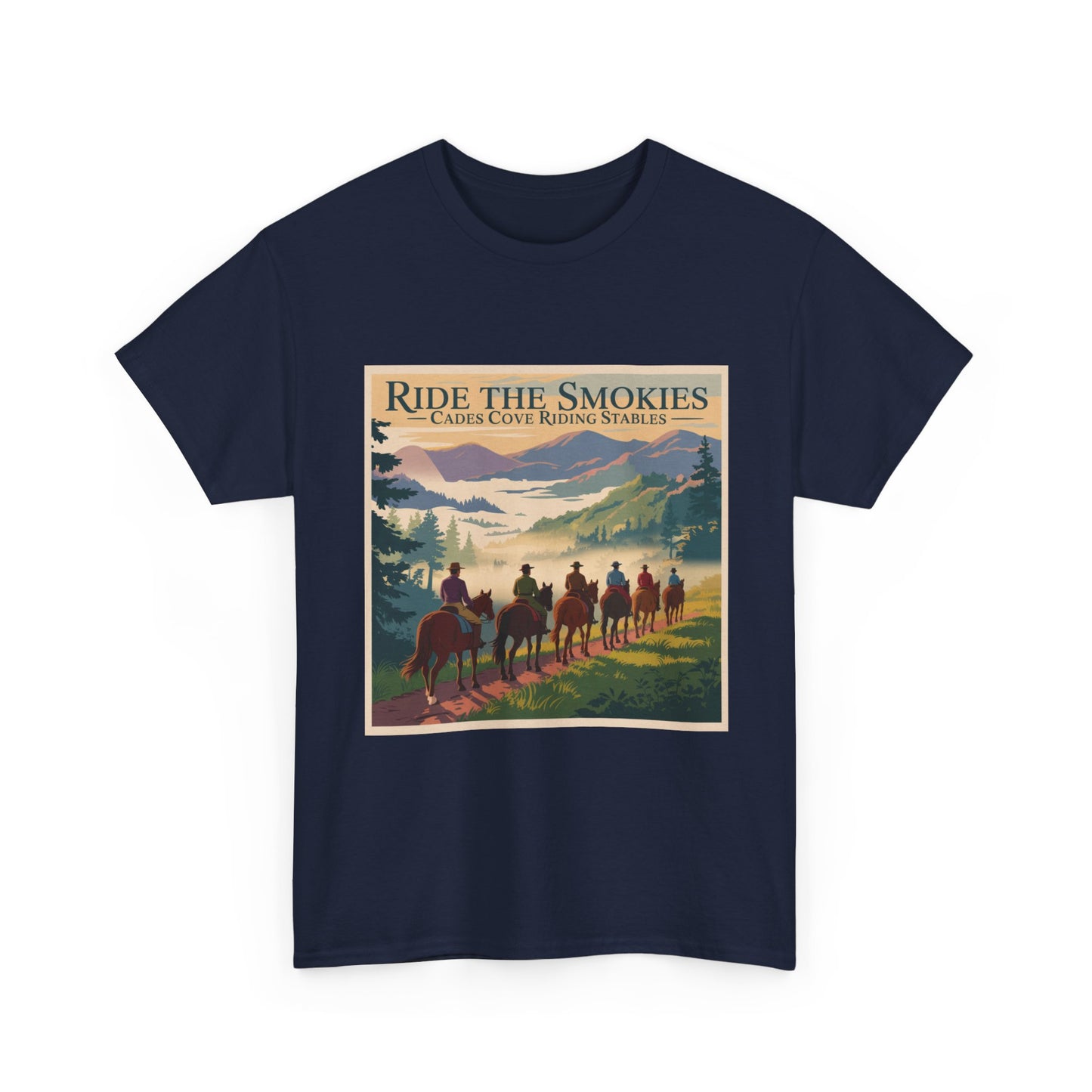 Ride the Smokies T-Shirt – Cades Cove Riding Stables Smoky Mountains Horseback Adventure Tee