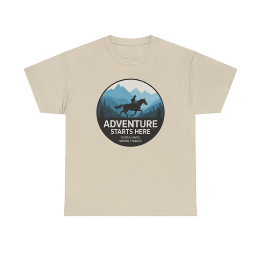 Adventure Starts Here T-Shirt — Outdoor Hiking & Equestrian Graphic Tee